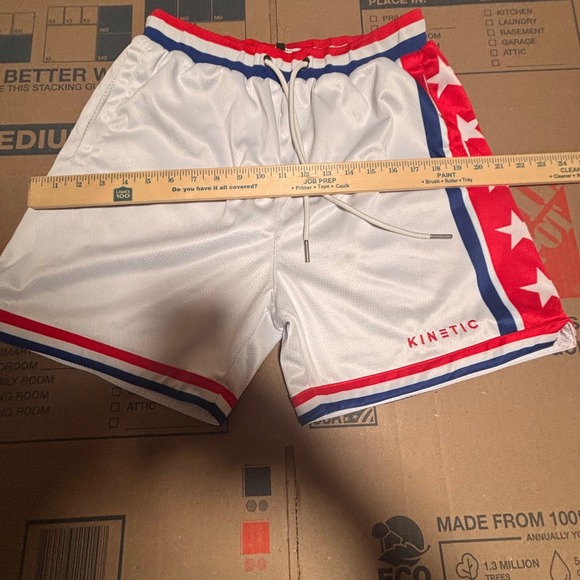 KINETIC Men's Basketball Shorts White Red Blue Stars Size Medium - Picture 5 of 10